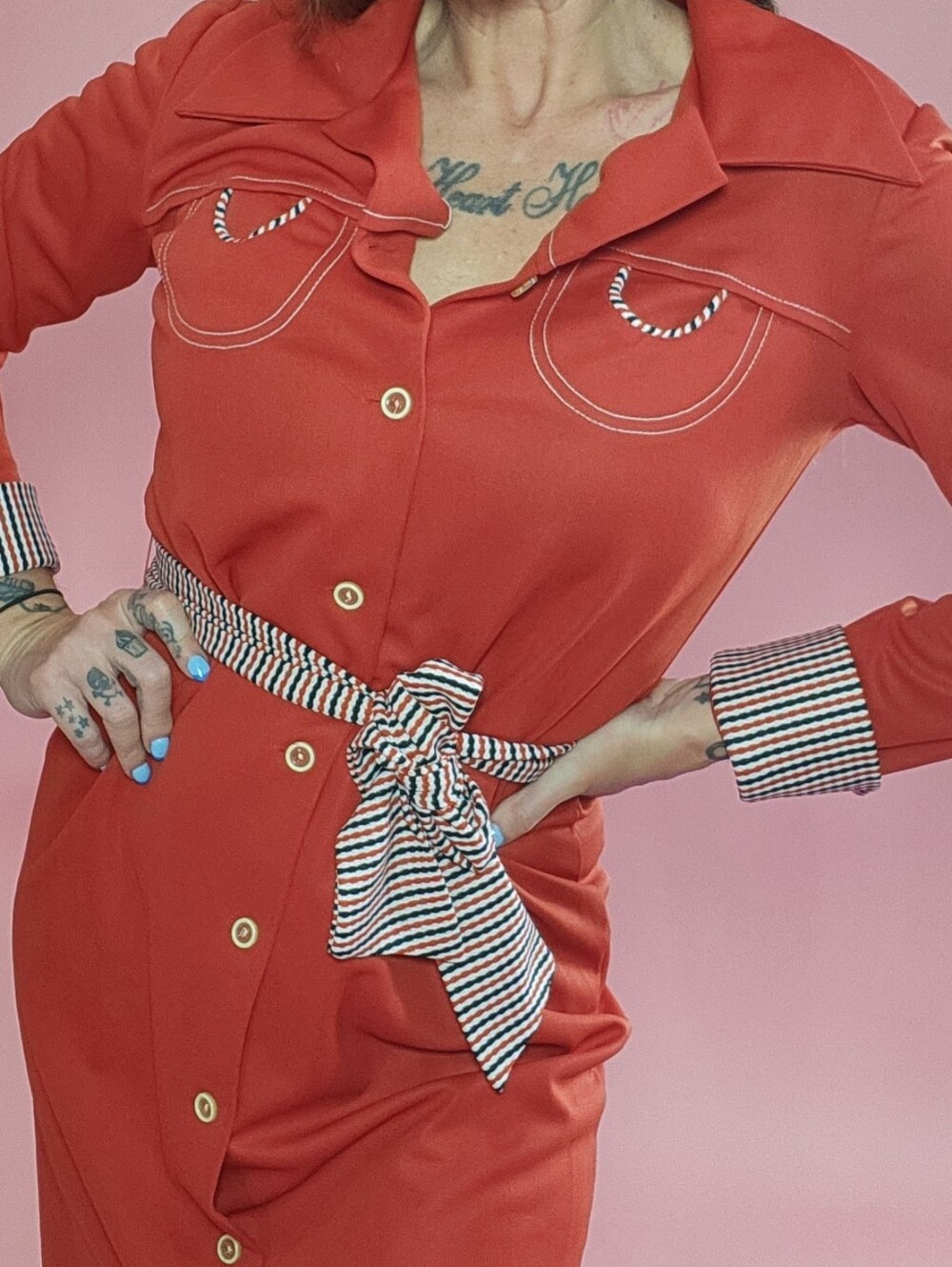 70s Polyester Western Shirt Dress